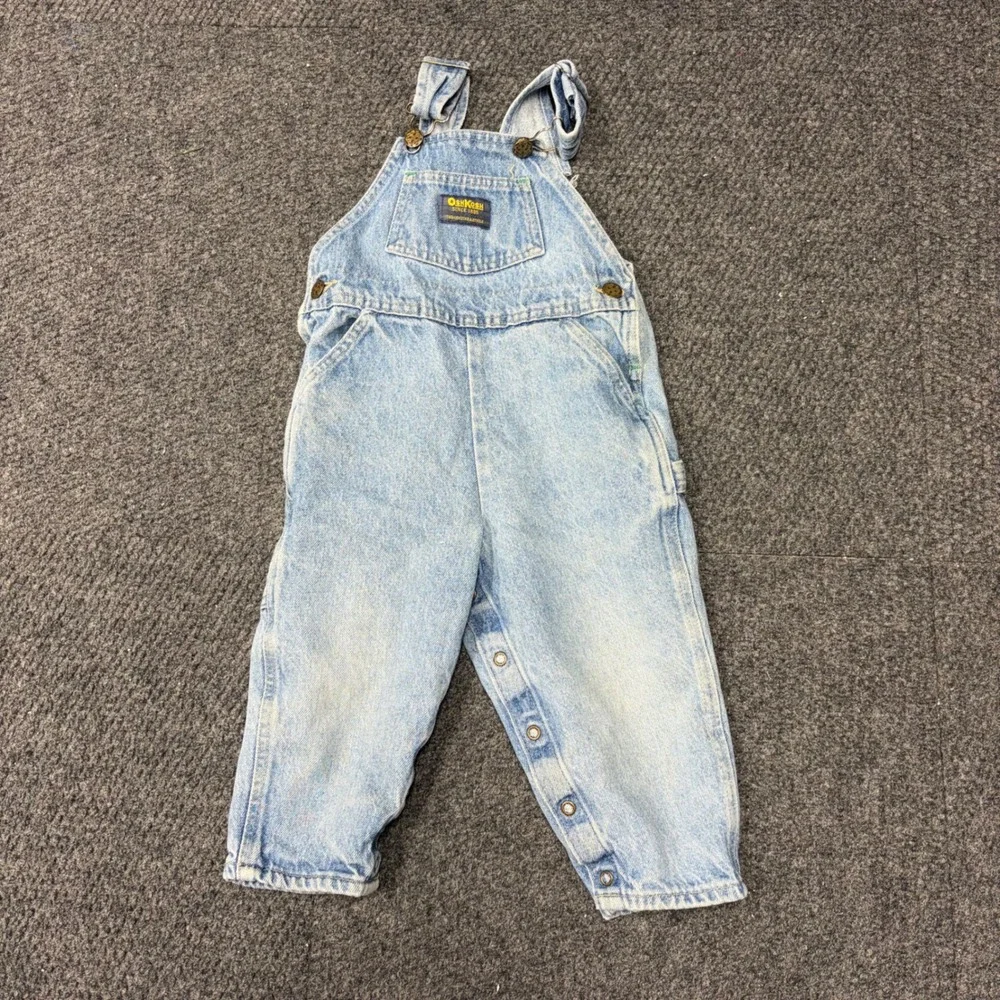 Vintage OshKosh Bgosh Kids 2T Light Wash Denim Vestbak Overalls 832-9031
